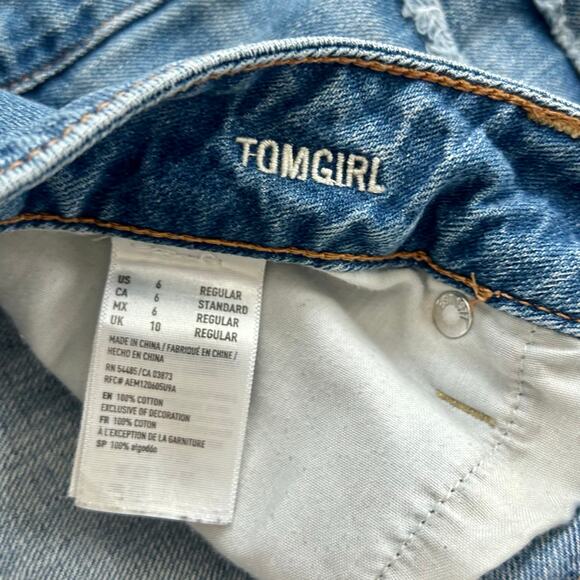 American Eagle Tomgirl Distressed Patchwork Straight leg Jeans grunge skater 6 - Picture 13 of 14